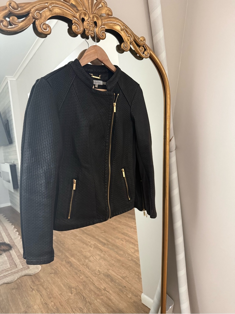 Calvin Klein Faux Leather Jacket with Gold Zippers - size small